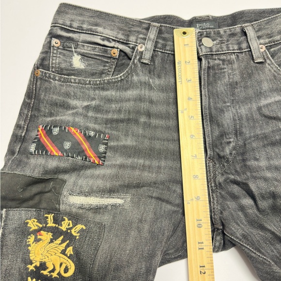 Ralph Lauren Varick Jeans Patch Slim Straight Actual 34X40 embroidery Black - Picture 7 of 15